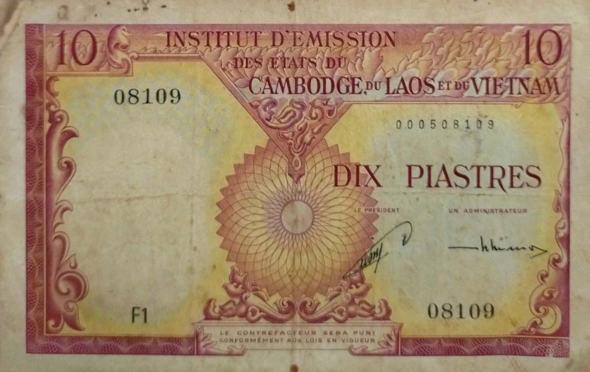 Front of French Indo-China p96a: 10 Piastres from 1953