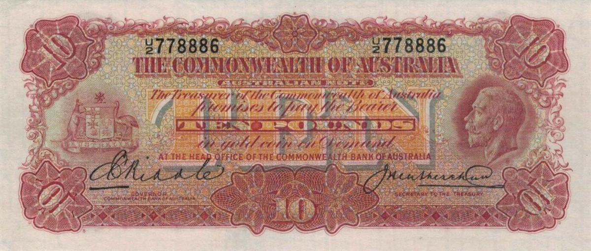 Front of Australia p18b: 10 Pounds from 1925