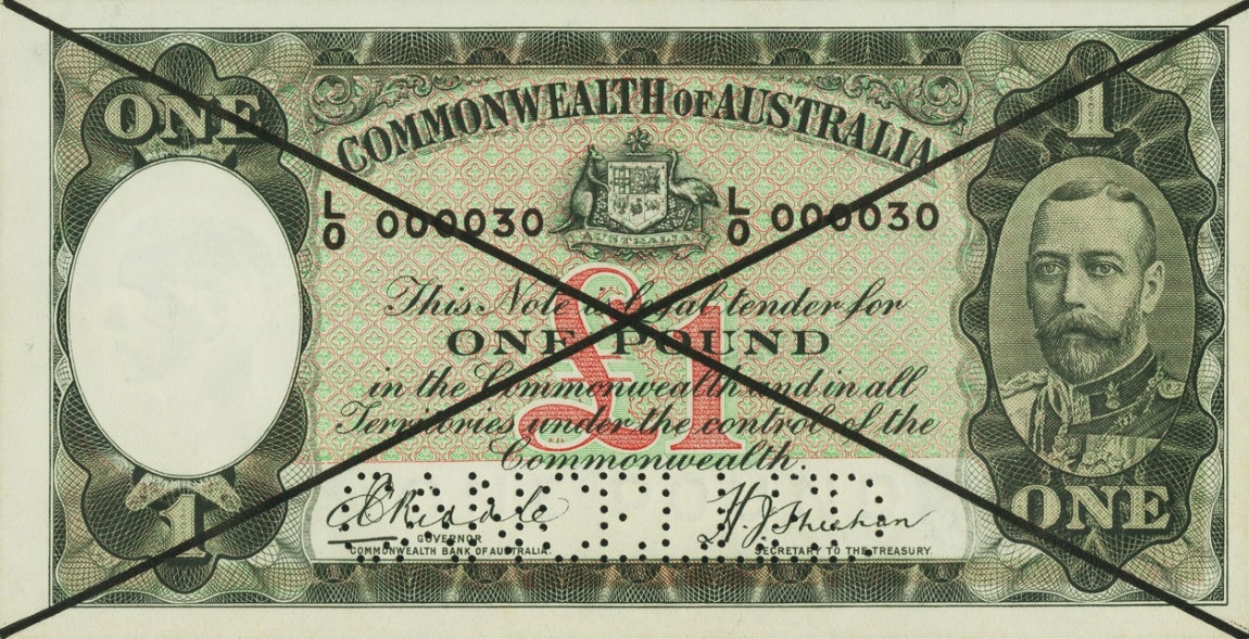 Front of Australia p22s: 1 Pound from 1933