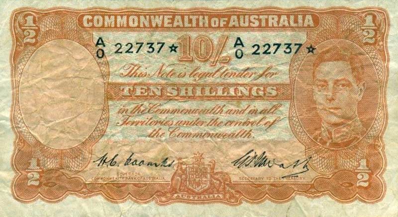 Front of Australia p25r2: 10 Shillings from 1939