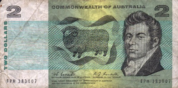 Front of Australia p38b: 2 Dollars from 1966