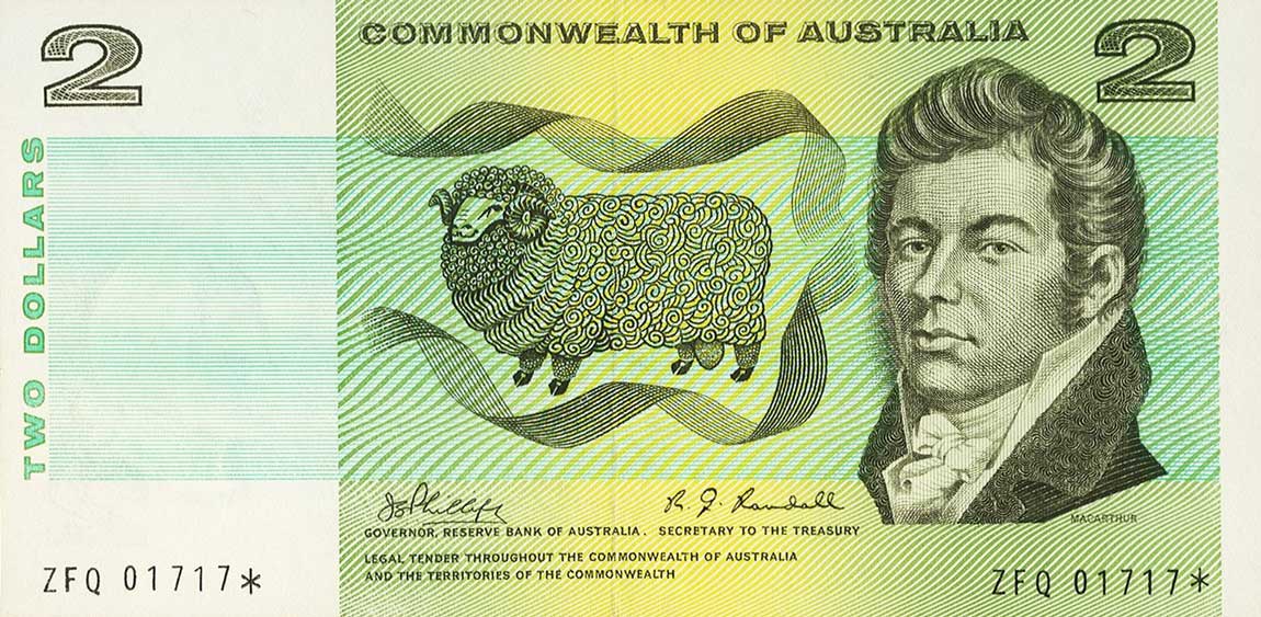 Front of Australia p38cr: 2 Dollars from 1966