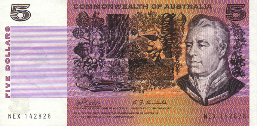 Front of Australia p39b: 5 Dollars from 1967