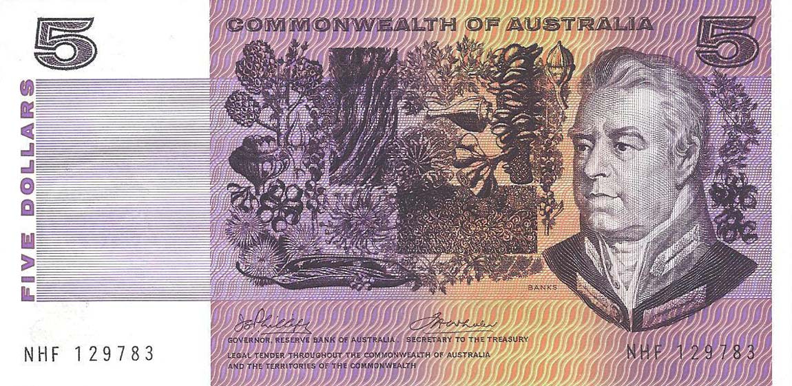 Front of Australia p39c: 5 Dollars from 1967