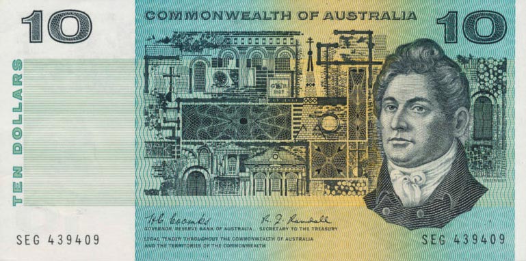 Front of Australia p40b: 10 Dollars from 1966