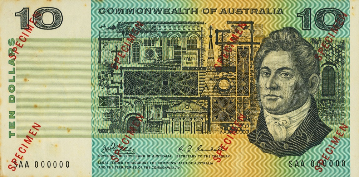 Front of Australia p40s2: 10 Dollars from 1966