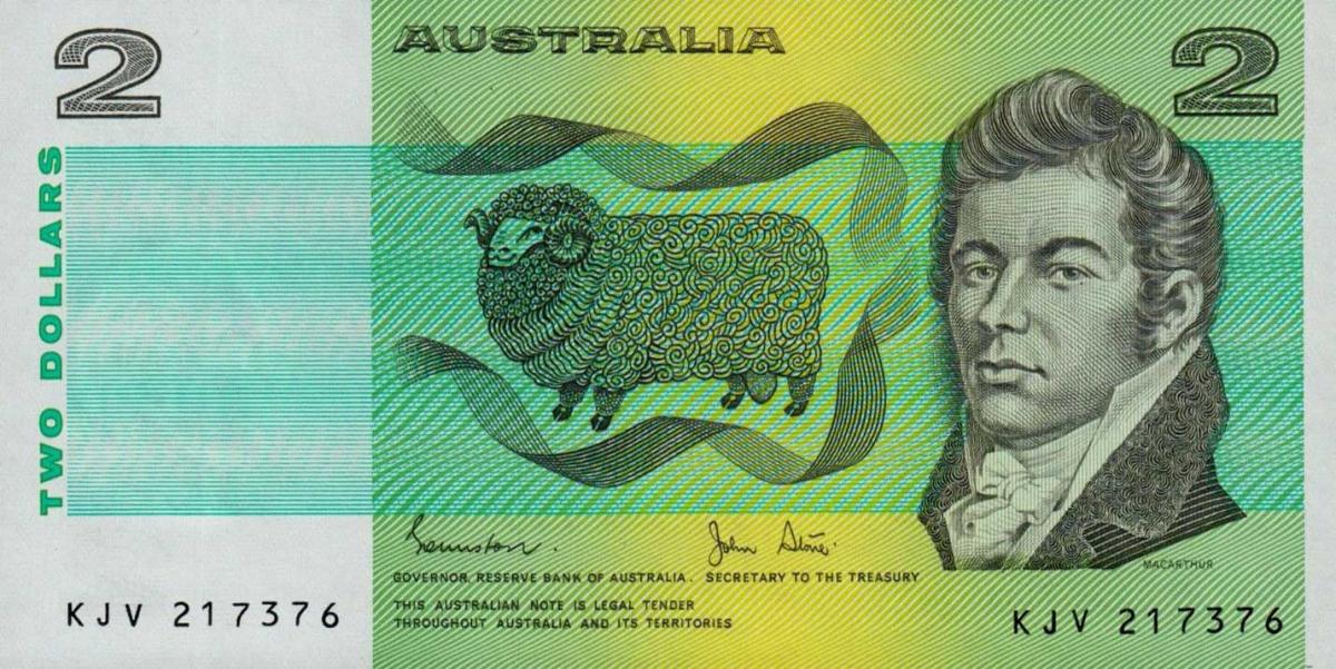 Front of Australia p43d: 2 Dollars from 1974