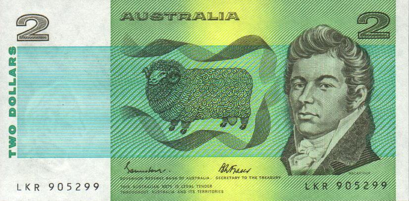 Front of Australia p43e: 2 Dollars from 1974