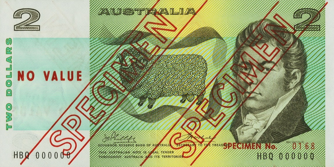 Front of Australia p43s1: 2 Dollars from 1974