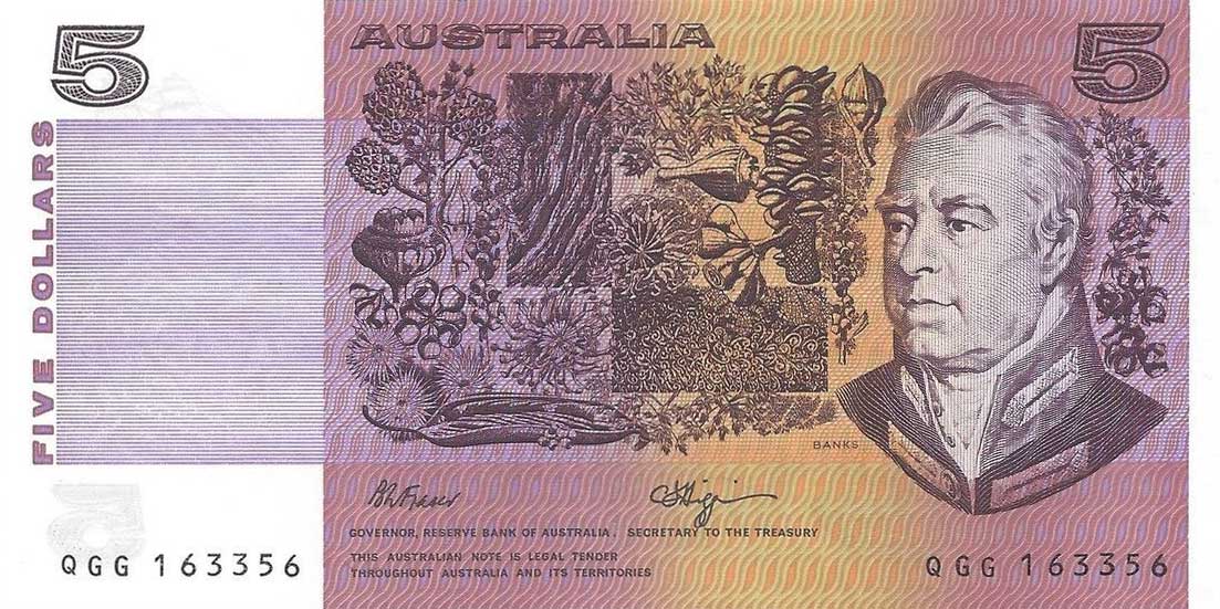 Front of Australia p44f: 5 Dollars from 1974