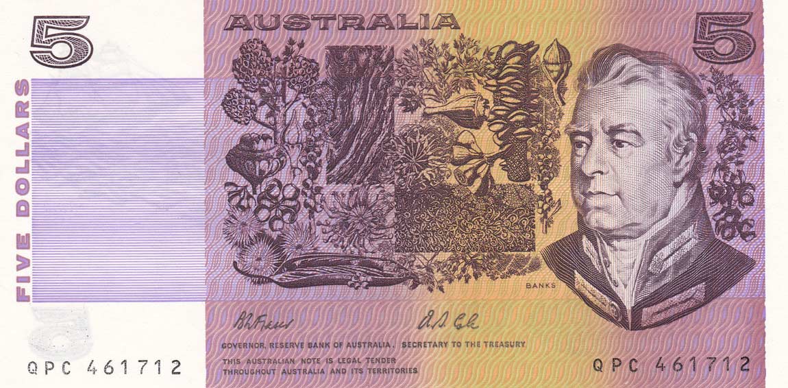 Front of Australia p44g: 5 Dollars from 1974