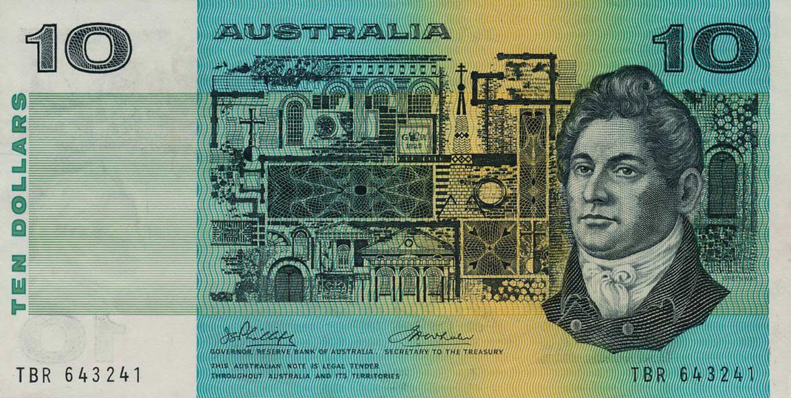 Front of Australia p45a: 10 Dollars from 1974