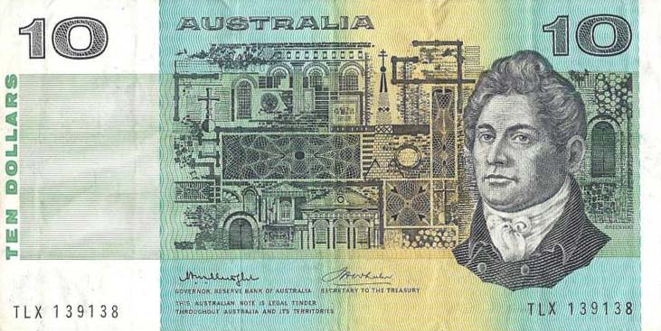 Front of Australia p45b: 10 Dollars from 1974