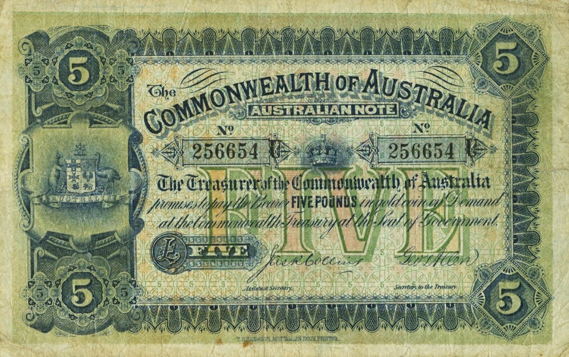 Front of Australia p5a: 5 Pounds from 1913