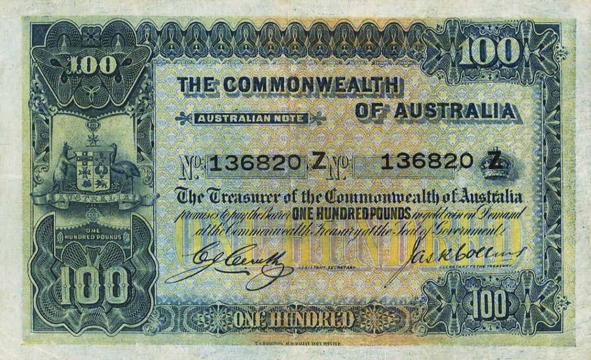 Front of Australia p9b: 100 Pounds from 1918