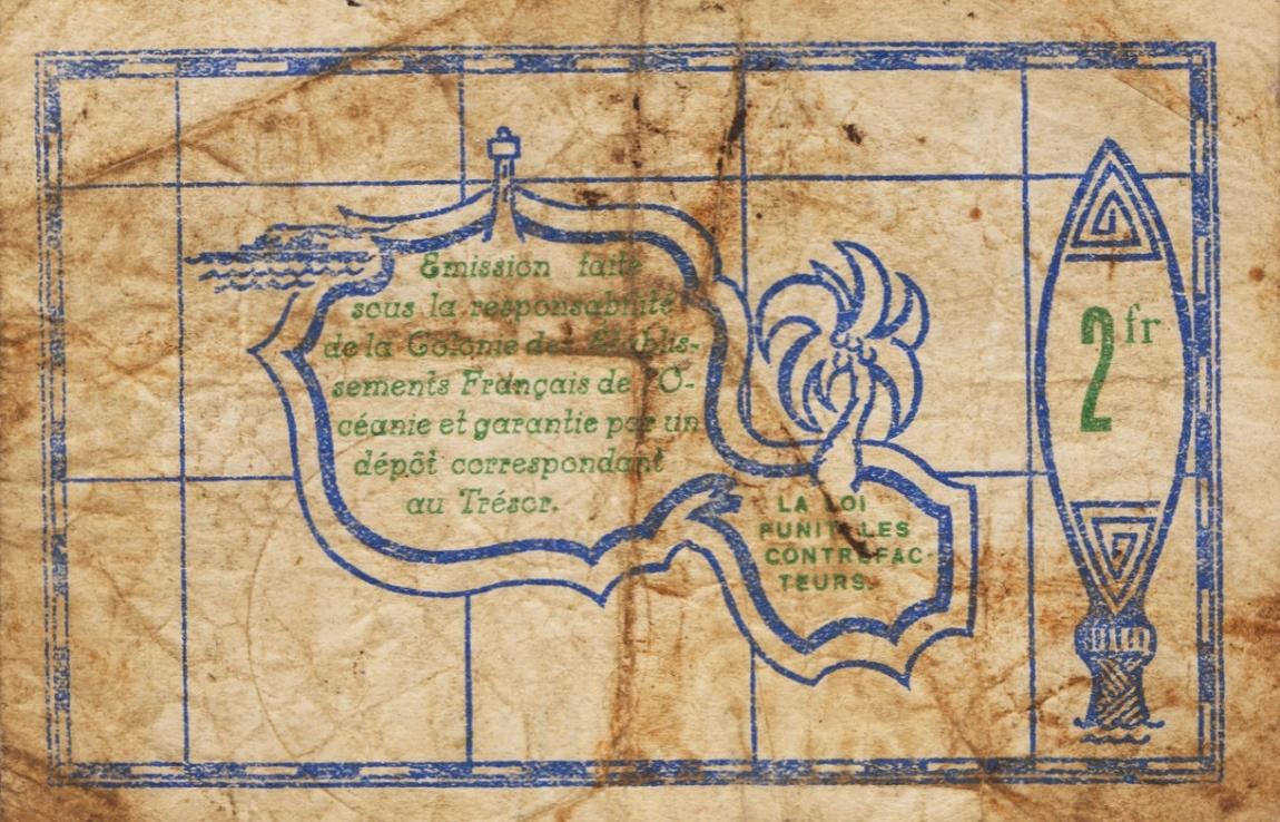 Back of French Oceania p12c: 2 Francs from 1943