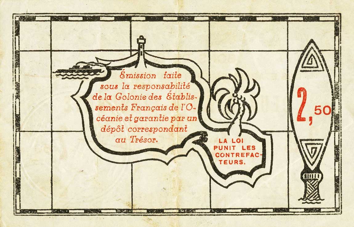 Back of French Oceania p13a: 2.5 Francs from 1943