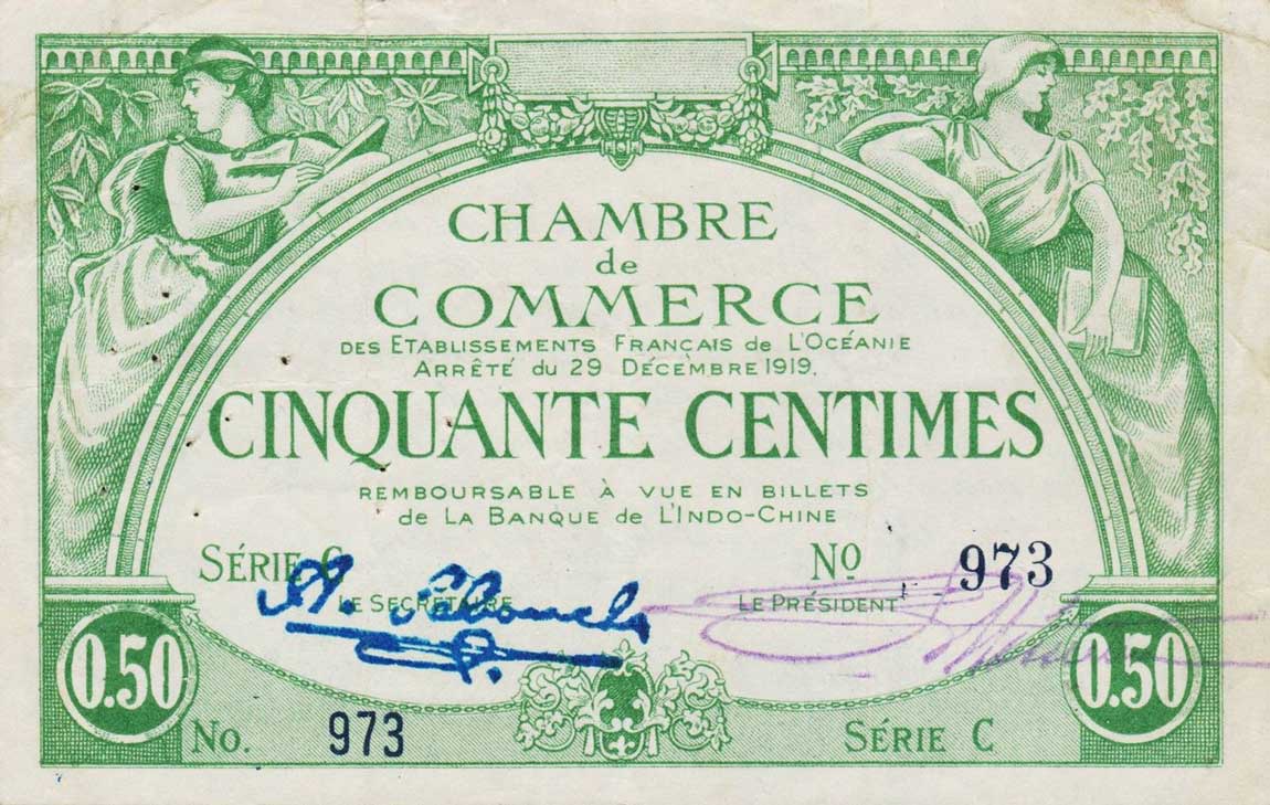 Front of French Oceania p2: 50 Centimes from 1919