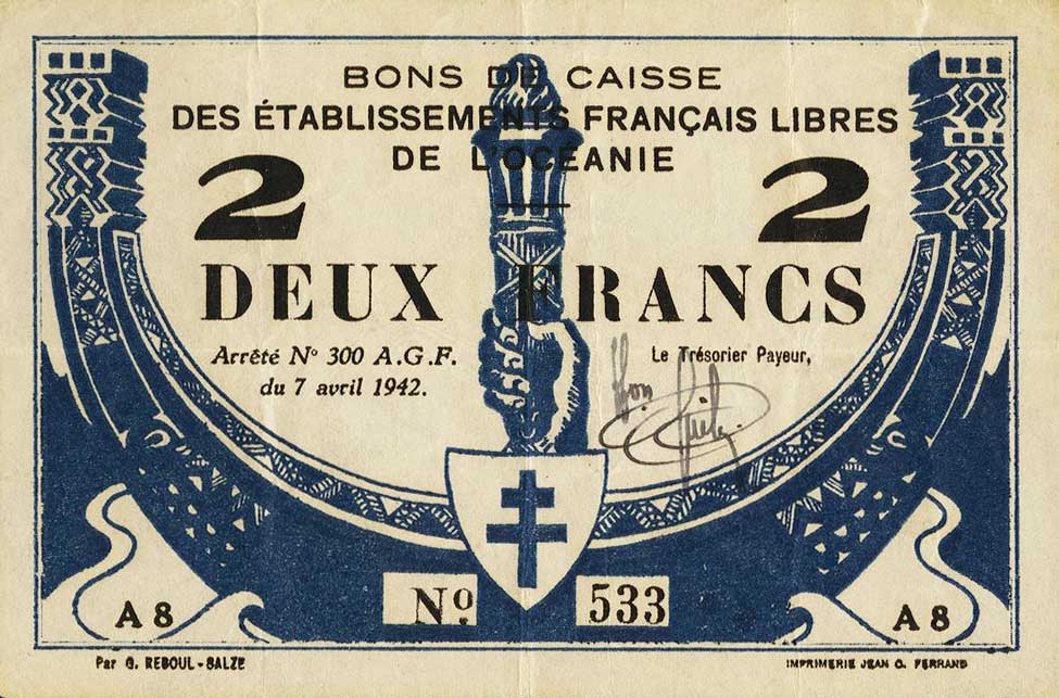 Front of French Oceania p9: 2 Francs from 1942