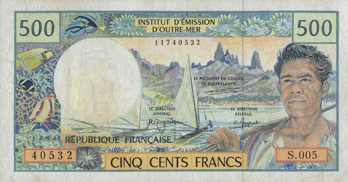 Front of French Pacific Territories p1b: 500 Francs from 1992