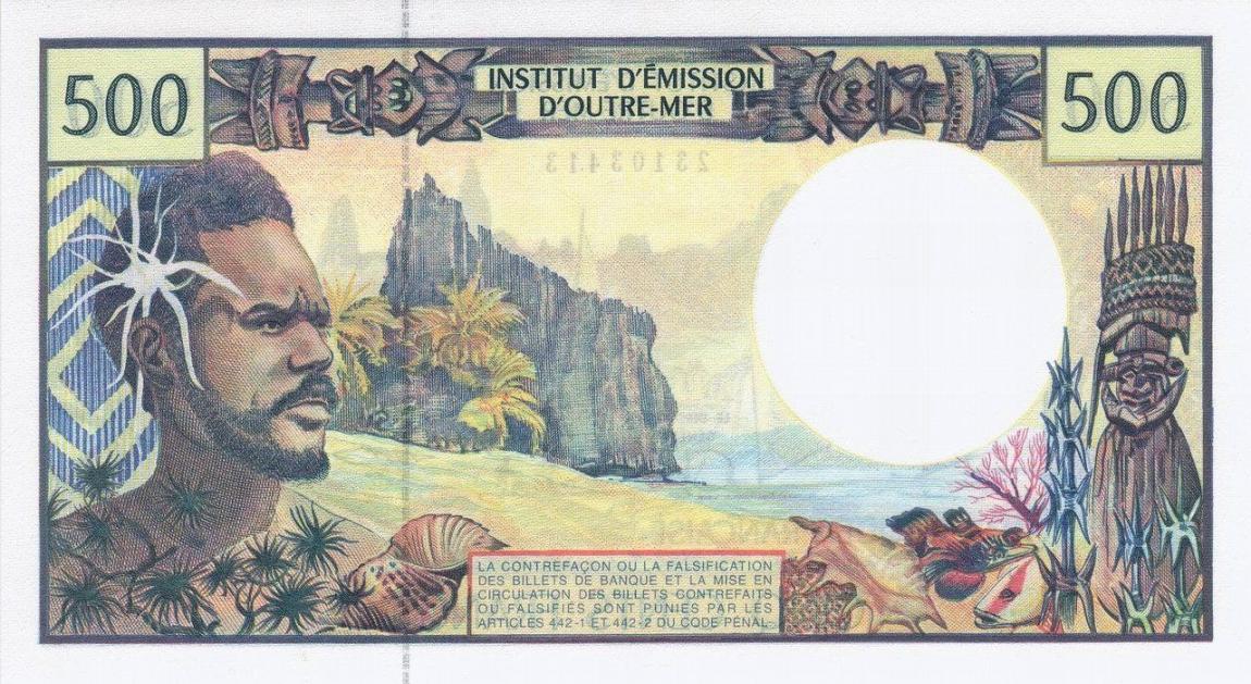 Back of French Pacific Territories p1d: 500 Francs from 1992