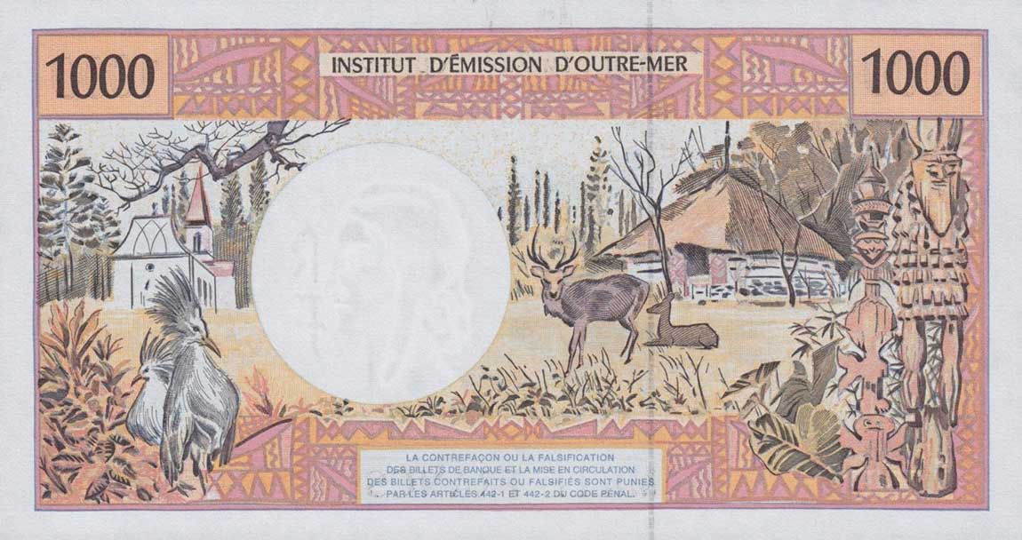 Back of French Pacific Territories p2c: 1000 Francs from 1996