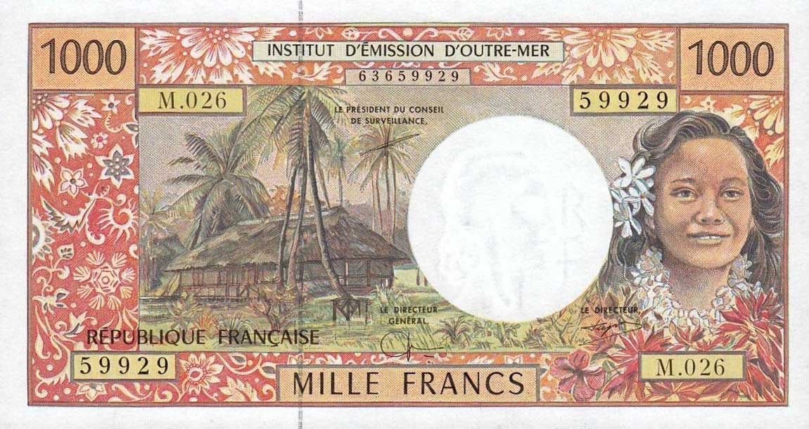 Front of French Pacific Territories p2g: 1000 Francs from 1996