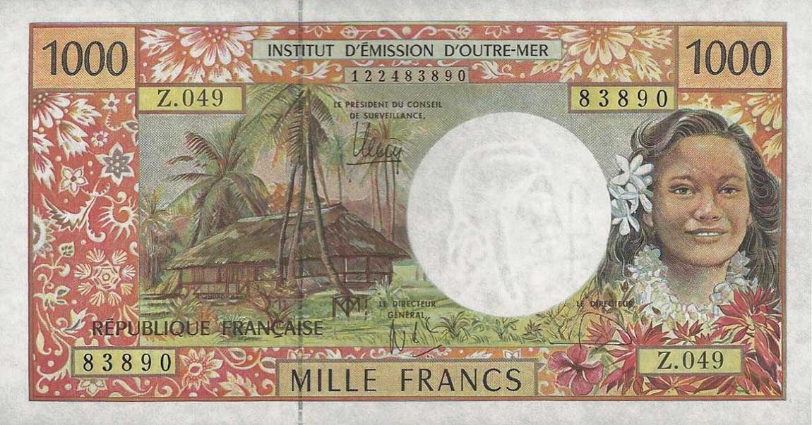 Front of French Pacific Territories p2l: 1000 Francs from 1996