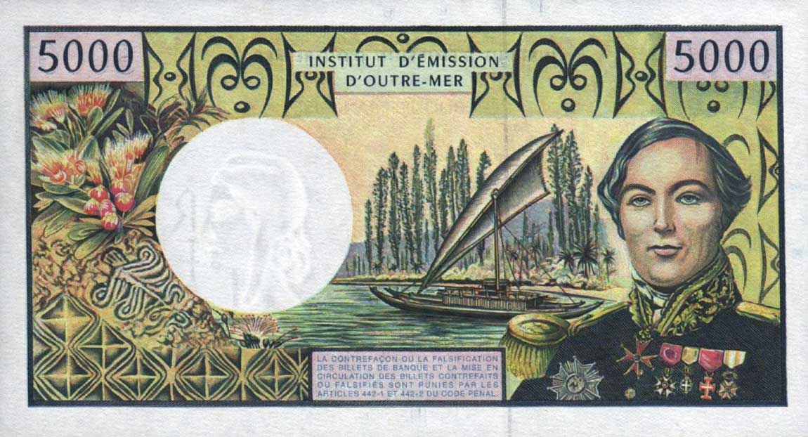 Back of French Pacific Territories p3c: 5000 Francs from 1996