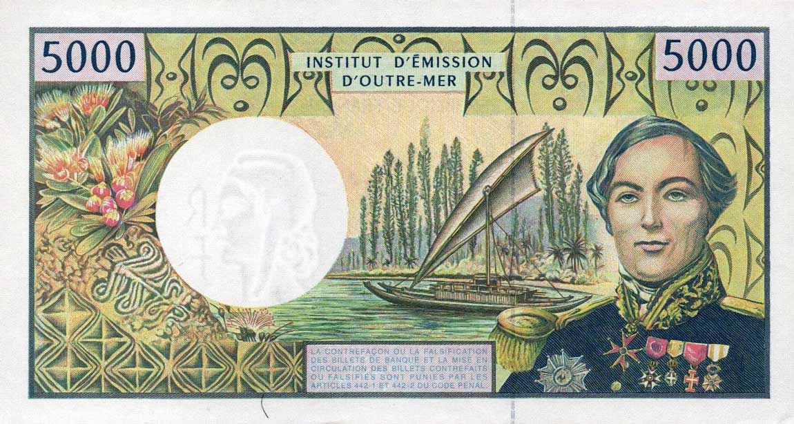 Back of French Pacific Territories p3e: 5000 Francs from 1996