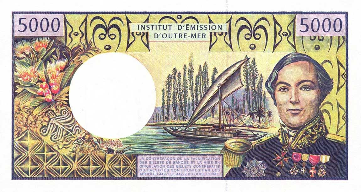 Back of French Pacific Territories p3g: 5000 Francs from 1996