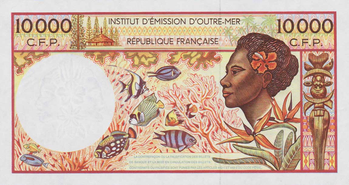 Back of French Pacific Territories p4c: 10000 Francs from 1985