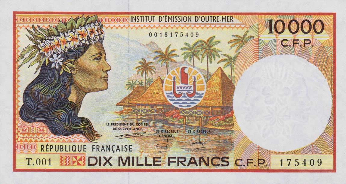 Front of French Pacific Territories p4c: 10000 Francs from 1985