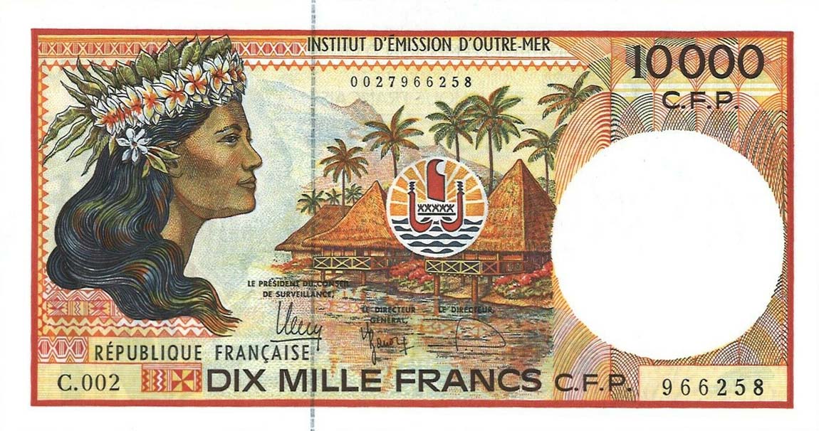 Front of French Pacific Territories p4g: 10000 Francs from 1985