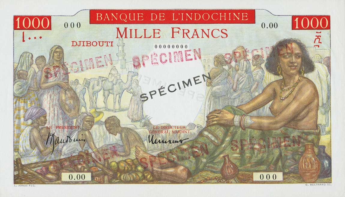 Front of French Somaliland p10As: 1000 Francs from 1938