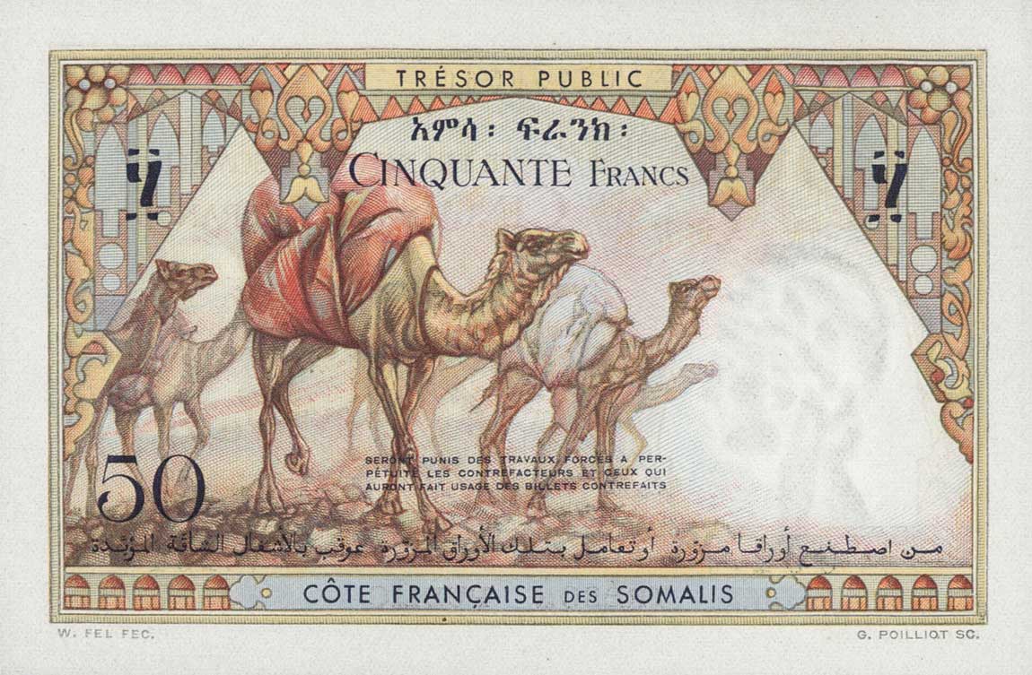 Back of French Somaliland p25: 50 Francs from 1952