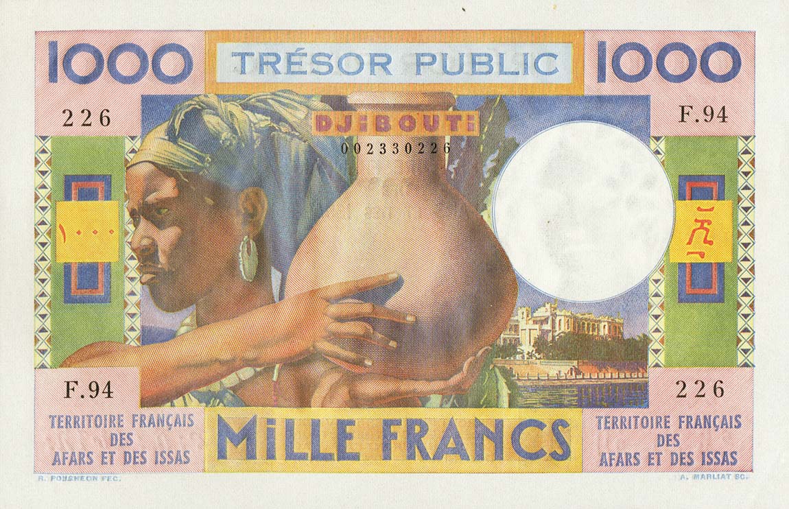 Front of French Somaliland p28a: 1000 Francs from 1952