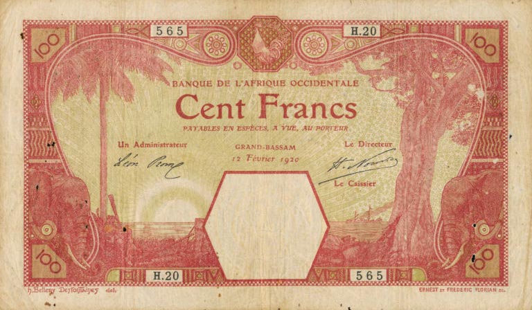 Front of French West Africa p11Db: 100 Francs from 1920