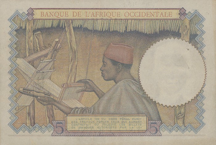 Back of French West Africa p25: 5 Francs from 1941