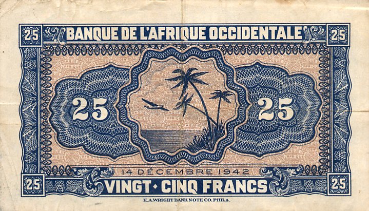 Back of French West Africa p30a: 25 Francs from 1942
