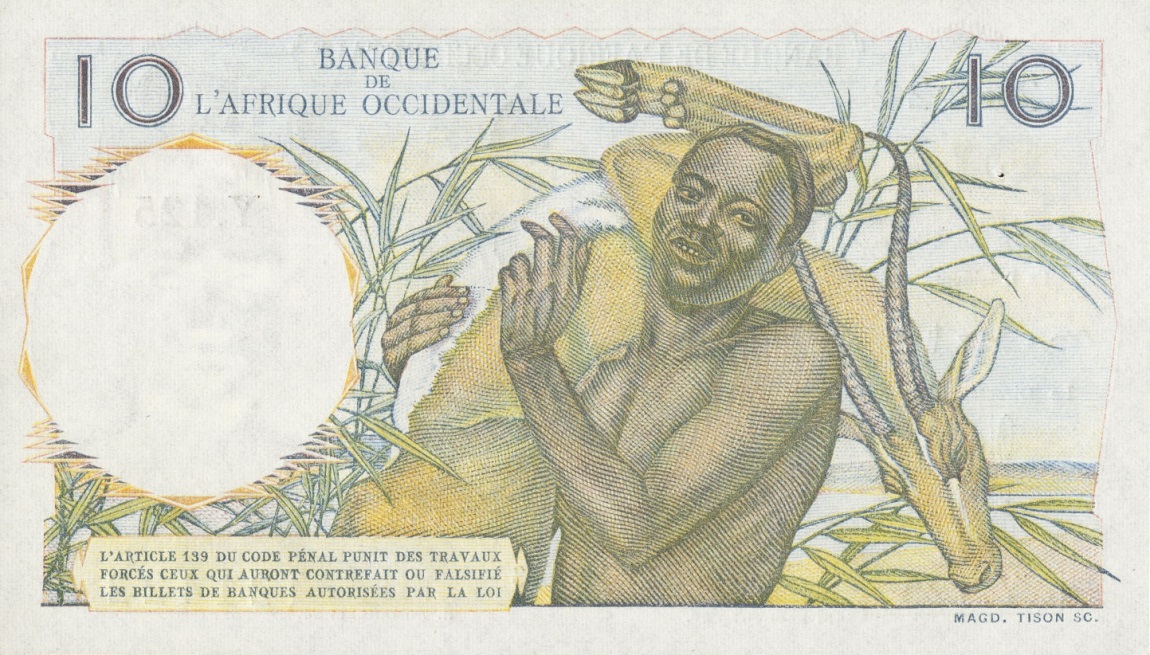 Back of French West Africa p37a: 10 Francs from 1946