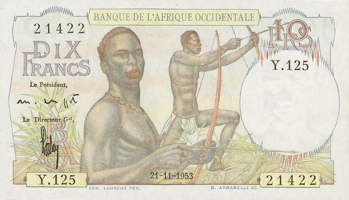 Front of French West Africa p37a: 10 Francs from 1946