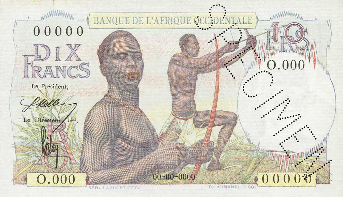 Front of French West Africa p37s: 10 Francs from 1946