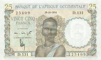 p38a from French West Africa: 25 Francs from 1943