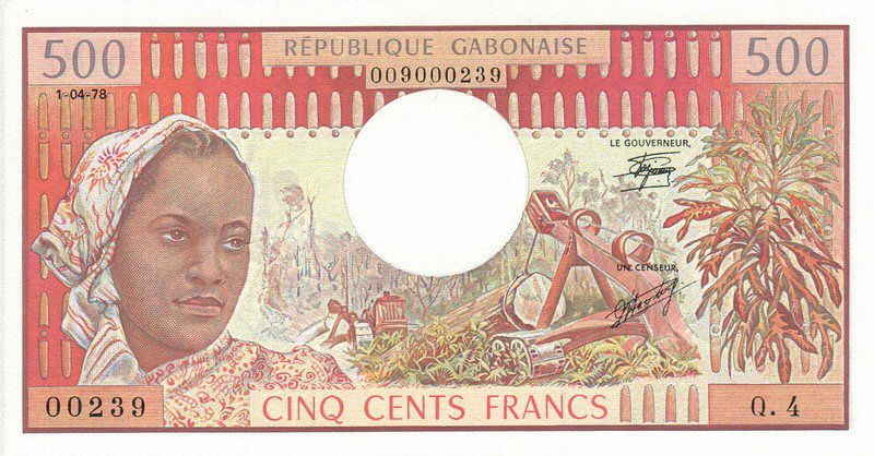 Front of Gabon p2b: 500 Francs from 1978