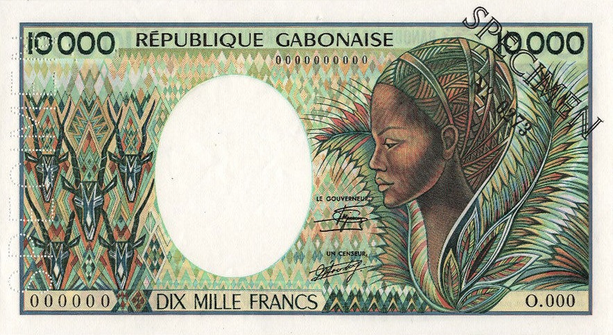 Front of Gabon p7s: 10000 Francs from 1984