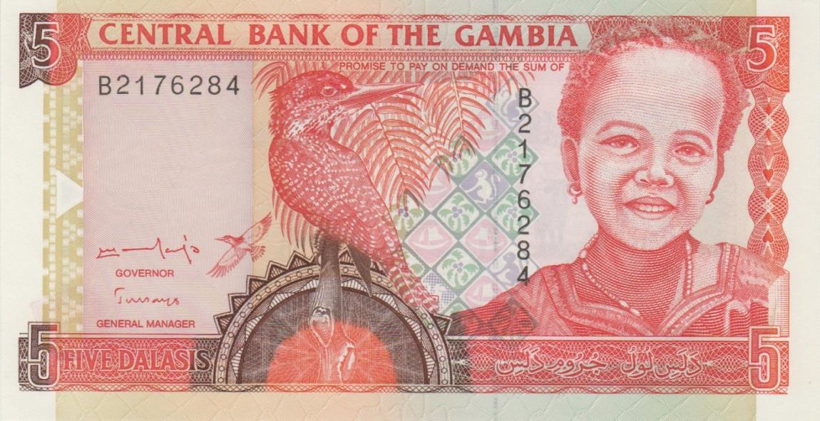 Front of Gambia p16a: 5 Dalasis from 1996