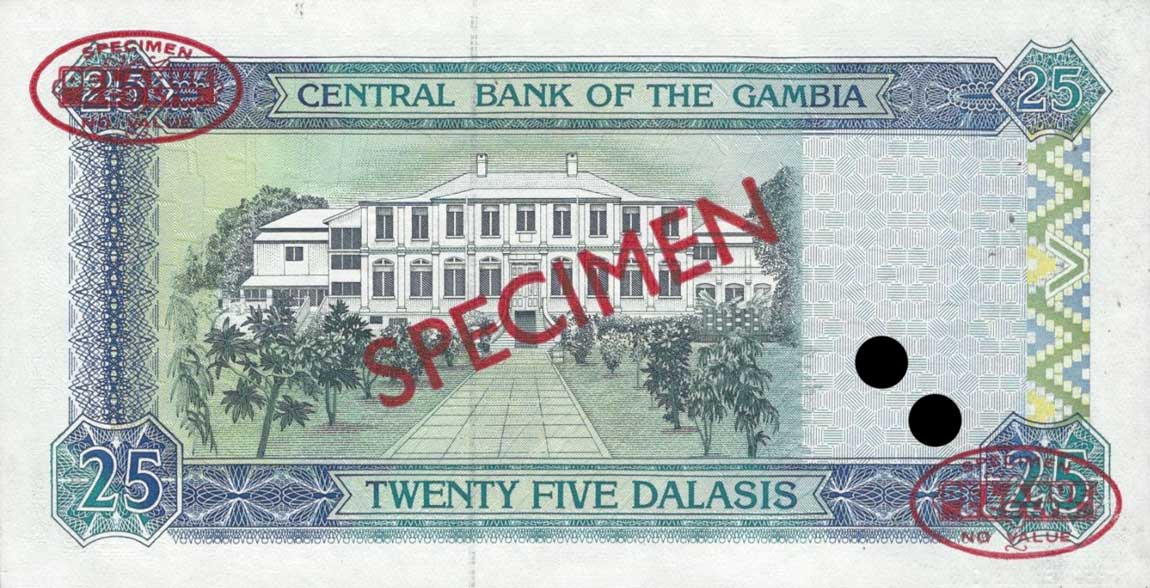 Back of Gambia p18s: 25 Dalasis from 1996