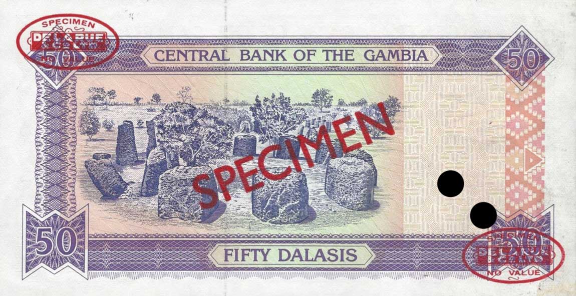 Back of Gambia p19s: 50 Dalasis from 1996