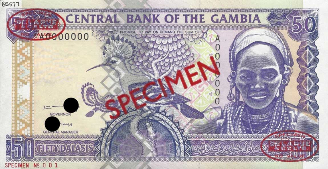 Front of Gambia p19s: 50 Dalasis from 1996